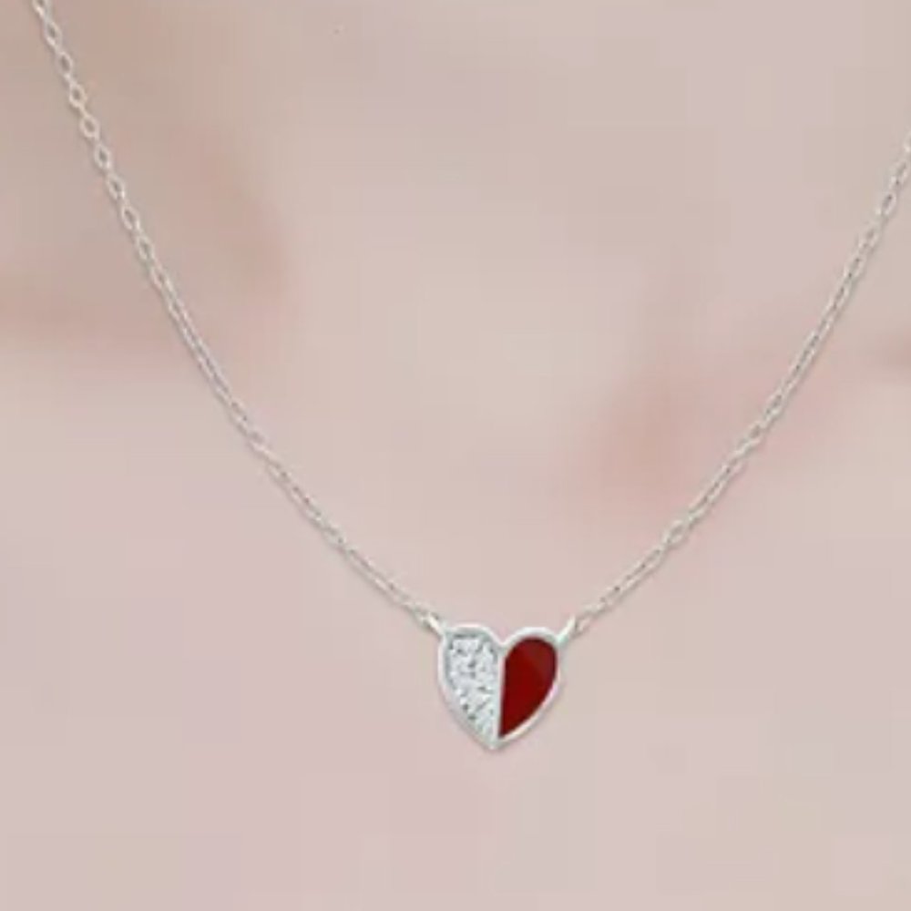 Giani Bernini Sterling Silver Cubic Zirconia Enamel Mini Heart Pendant Necklace